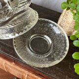 Glass butter dish with "birds" design