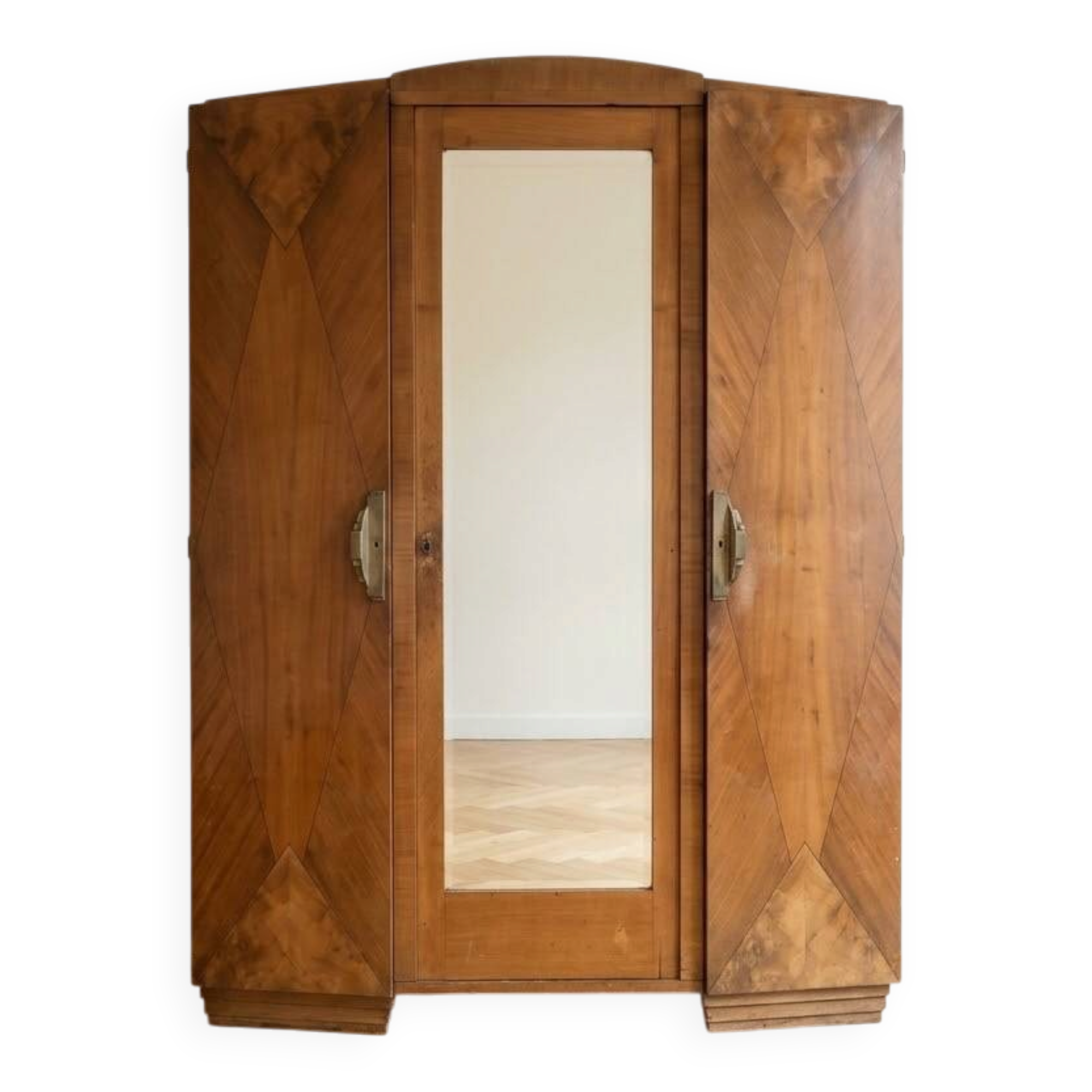 Antique Art Deco wardrobe in wood with mirror