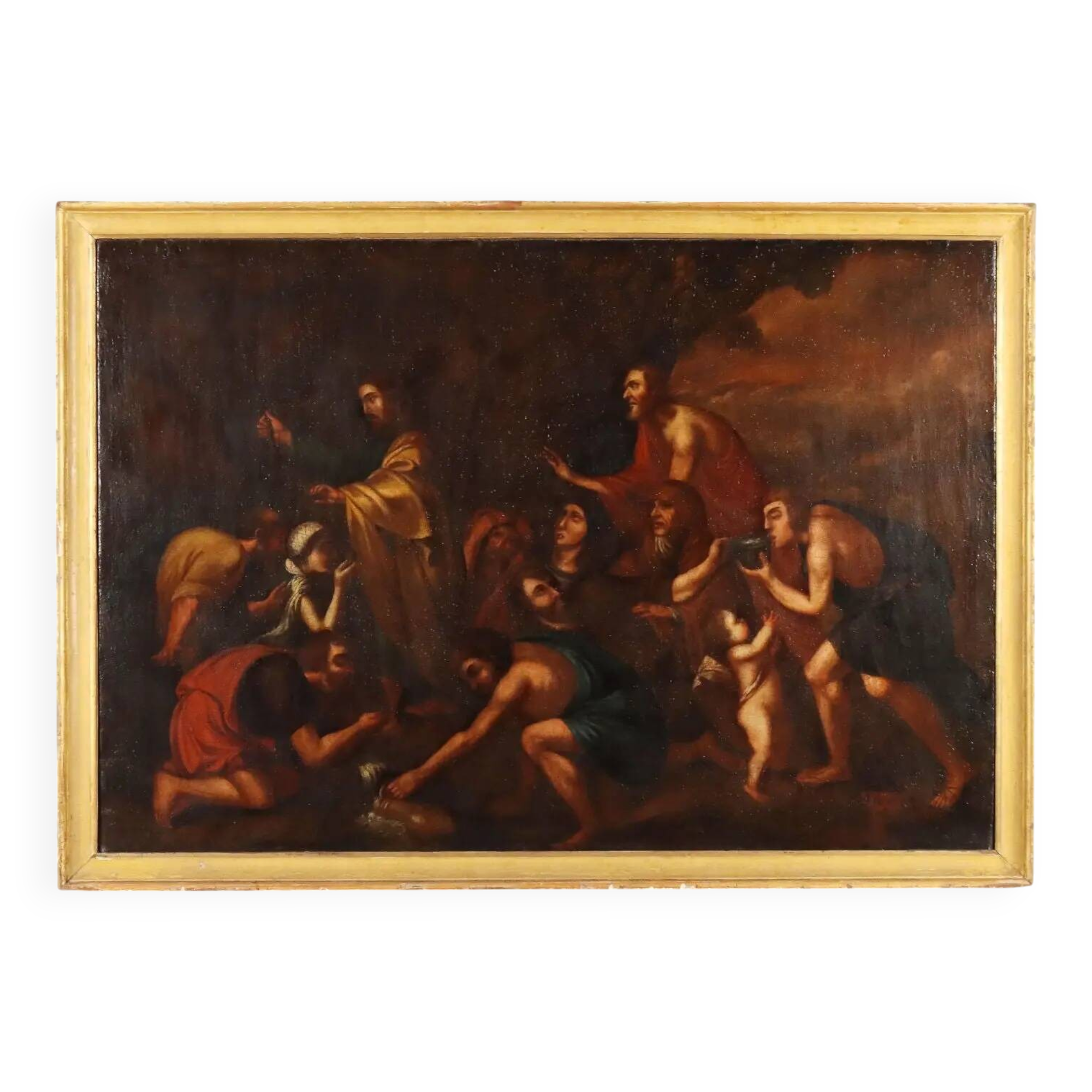 Ancient painting "Moses Brings Forth Water from the Rock" 17th century