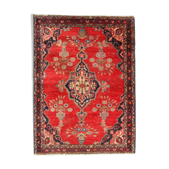 Handmade oriental red wool rug, traditional persian carpet- 104x139cm