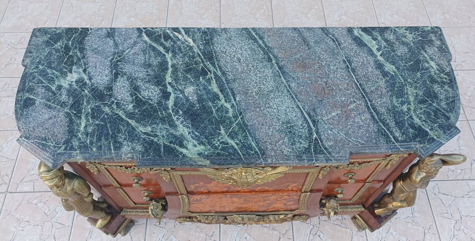 Louis XVI style commode in beech, bronze and marble.