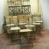 Folding chairs in iron and wooden blade XX century