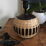 Wooden and rattan lamp base