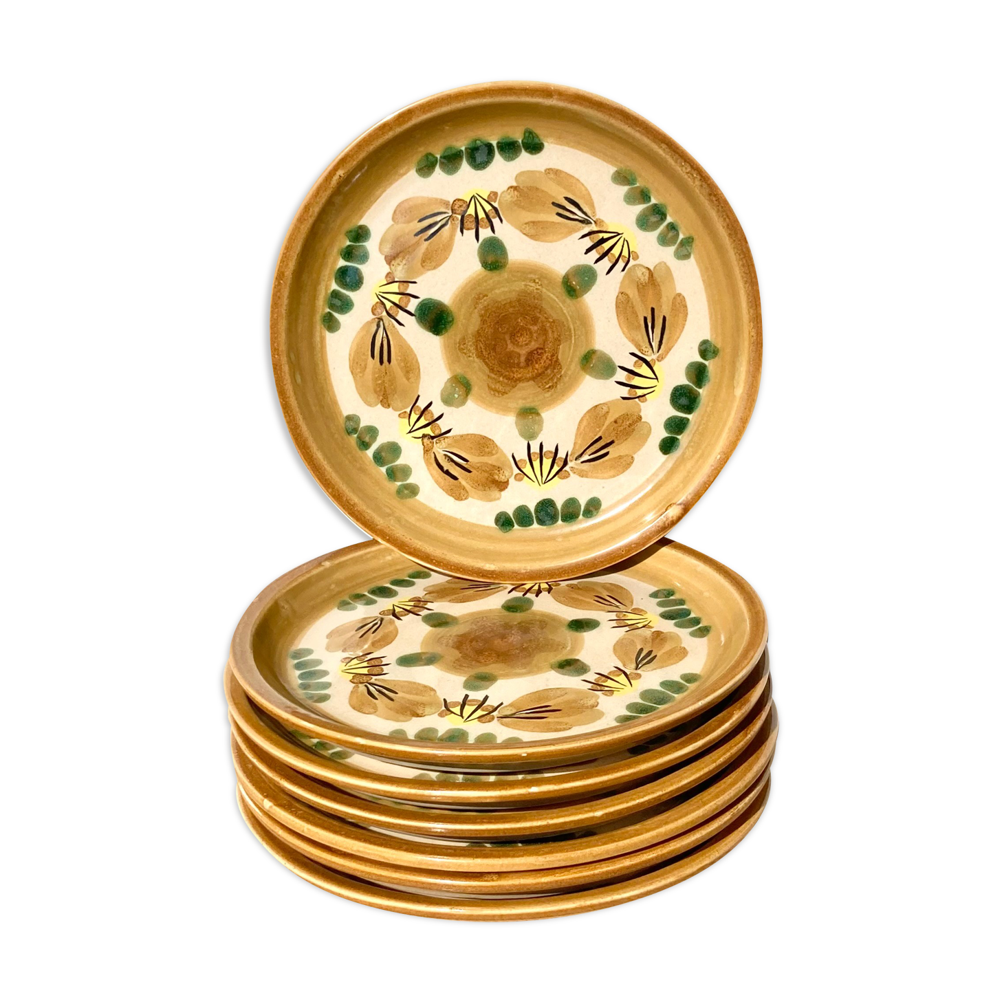 7 assiettes à dessert grès HB Henriot Quimper