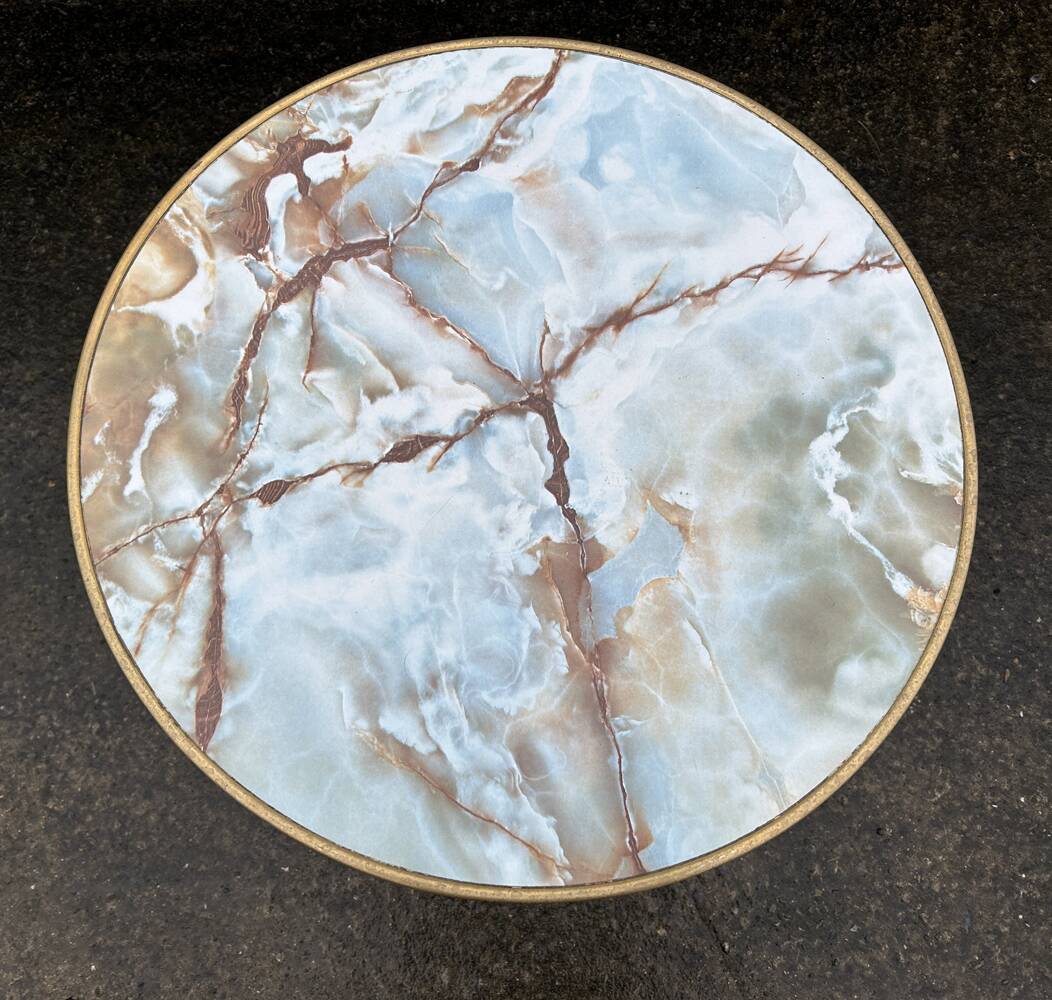 Round bistro table, cast iron legs, vintage, 1940s