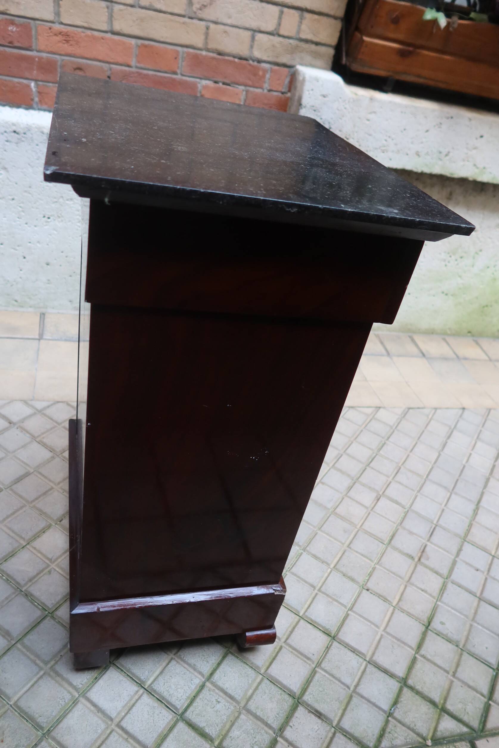Mahogany bedside table with marble top