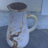 Vase, enameled ceramic jug, chiseled tree motif, west germany vintage 1970, numbered 3047