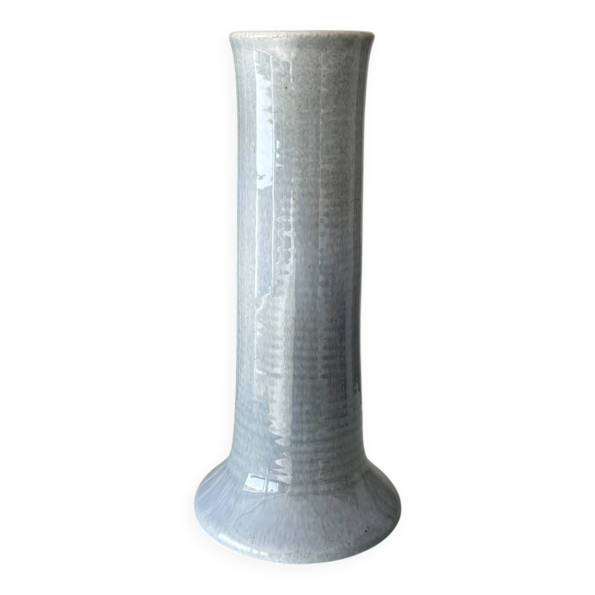 Tall Vintage Studio Pottery Vase – Pale Blue & Brown Glaze
