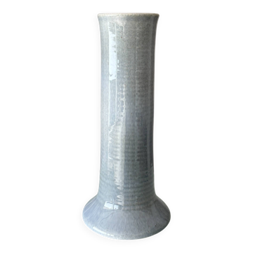 Tall Vintage Studio Pottery Vase – Pale Blue & Brown Glaze