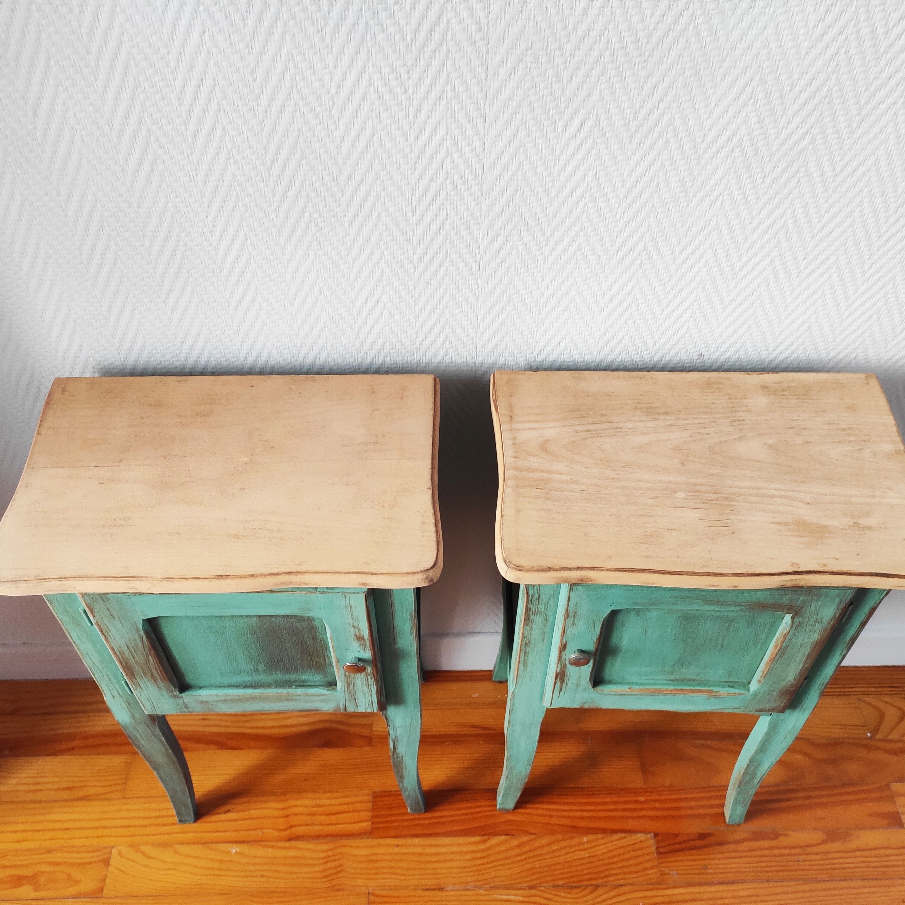 Pair of weathered bedside tables