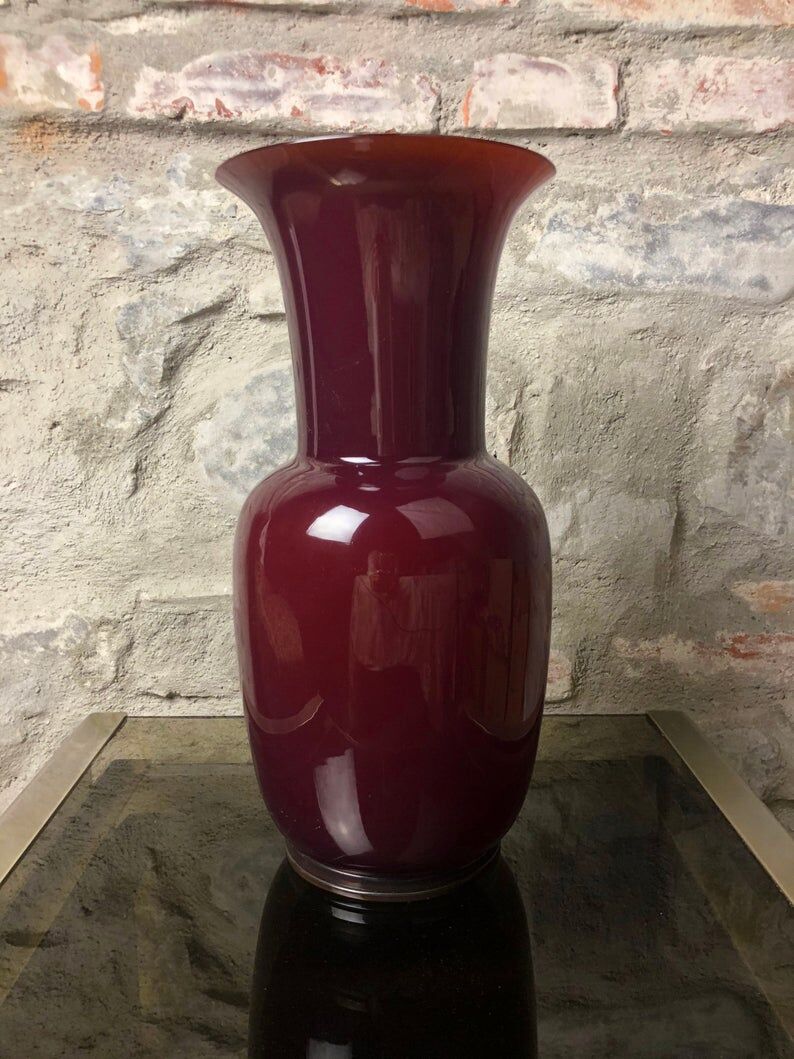 ‘Opalino’ burgundy Murano glass vase by Paolo Venini