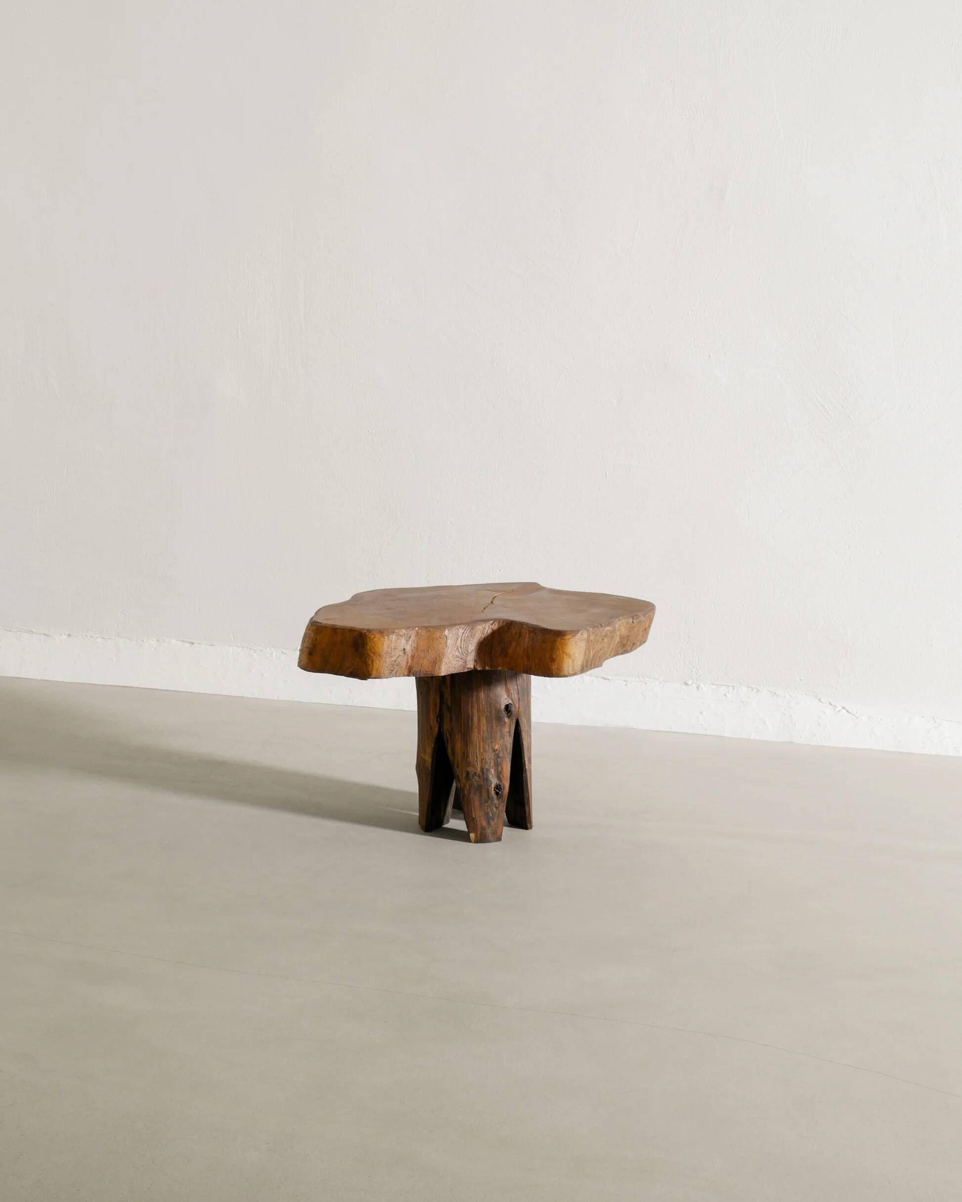 Vintage French Free Form Wooden Side Low Sculptural Table, 1960s