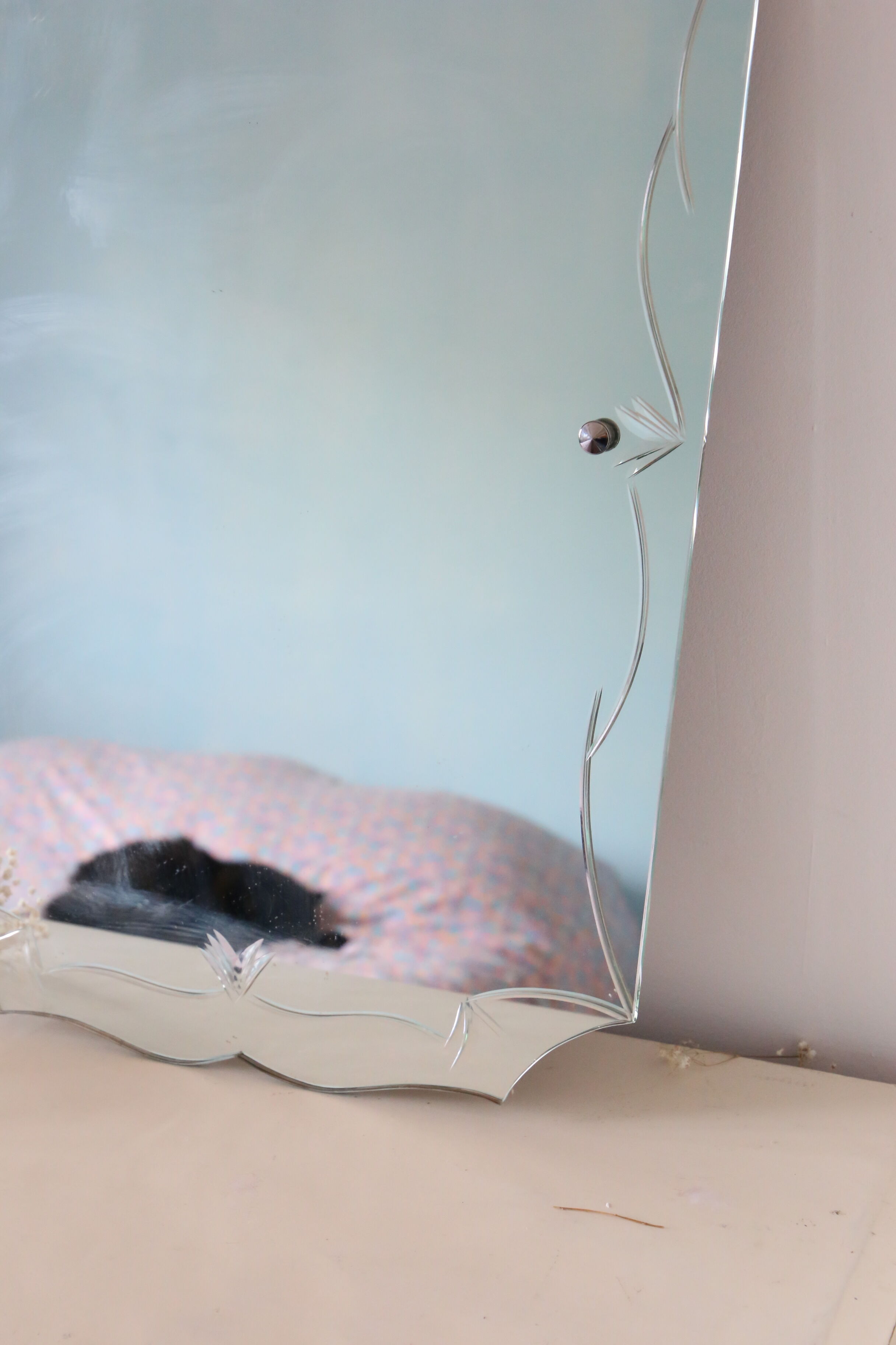 Bevelled, chiseled, antique, art deco wall mirror