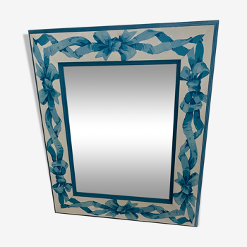 Miroir rectangulaire sur cadre bois "ruban bleu" 61x71cm