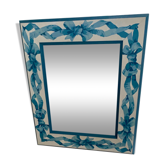 Miroir rectangulaire sur cadre bois "ruban bleu" 61x71cm