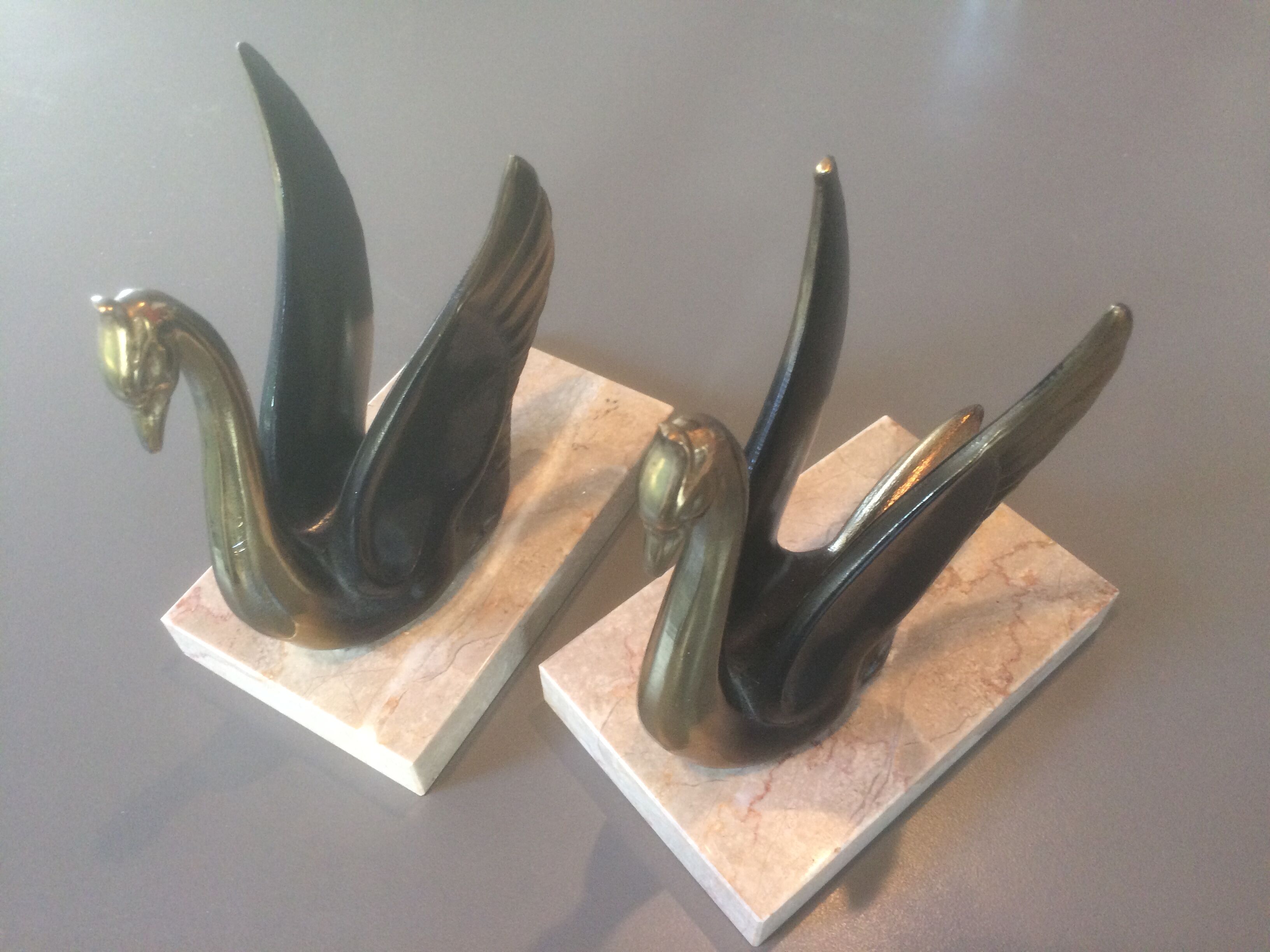 Pair of brass swans bookends