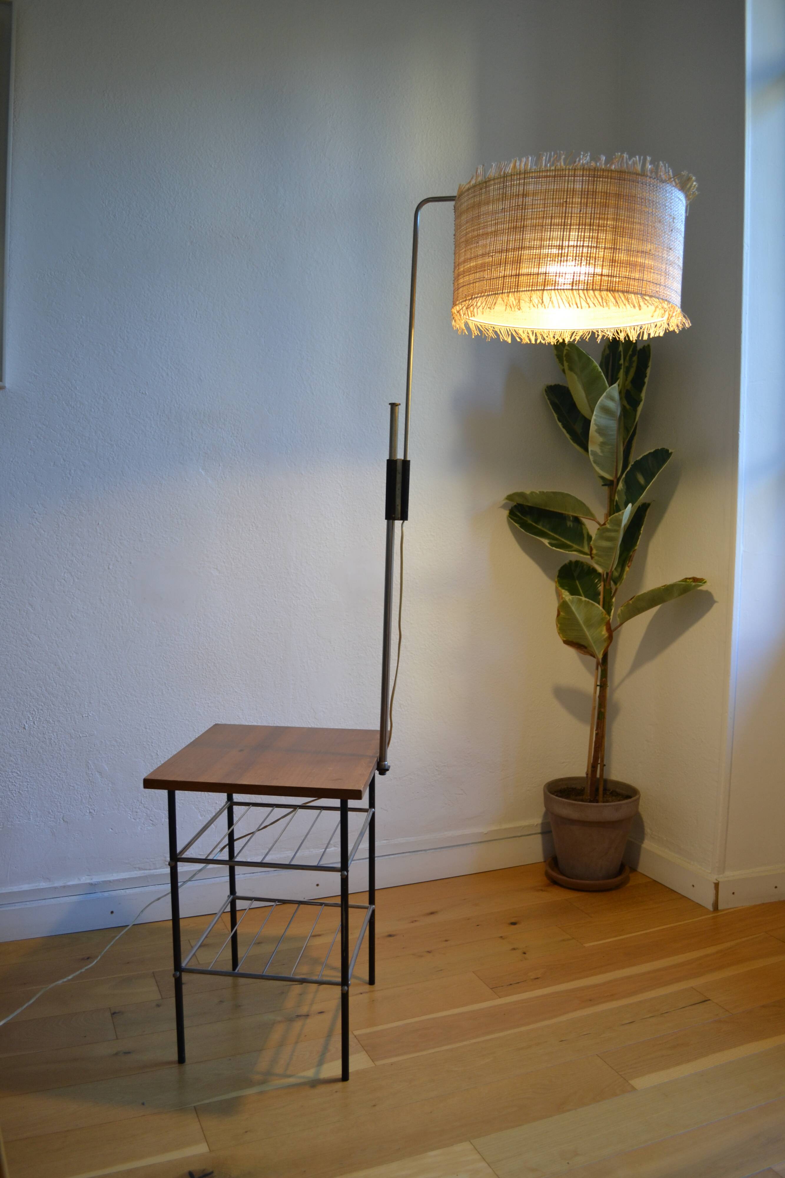 Vintage modernist reading floor lamp with table Poland 1960