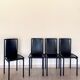 4 postmodern design chairs in black metal and leather, 1980's