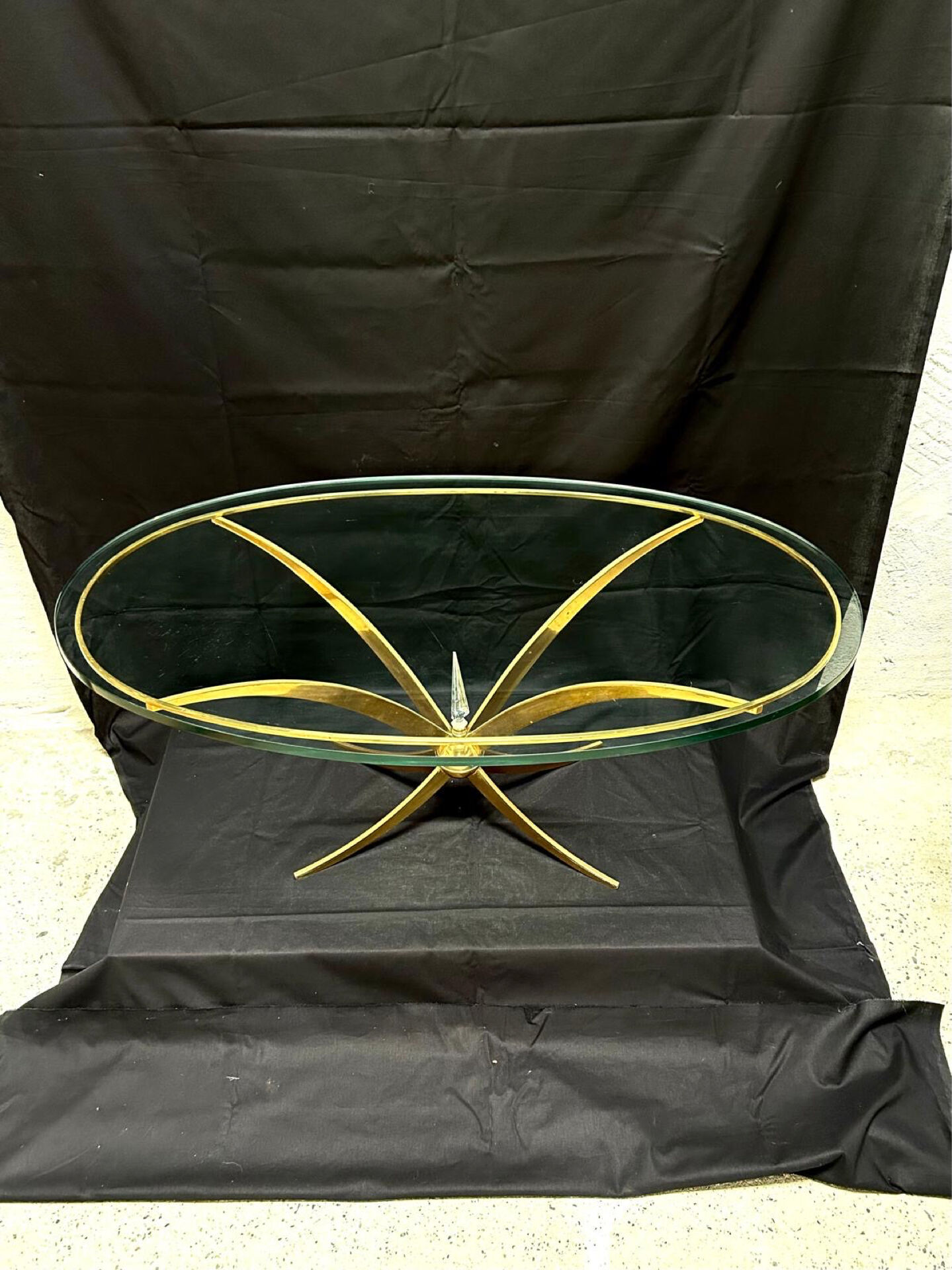 Brass and crystal coffee table, French work, 60s.