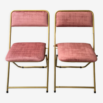 Paire de chaises pliantes Lafuma retapissées Rose