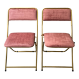 pair of Lafuma folding chairs reupholstered Rose