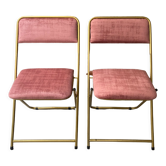 pair of Lafuma folding chairs reupholstered Rose