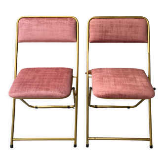 pair of Lafuma folding chairs reupholstered Rose