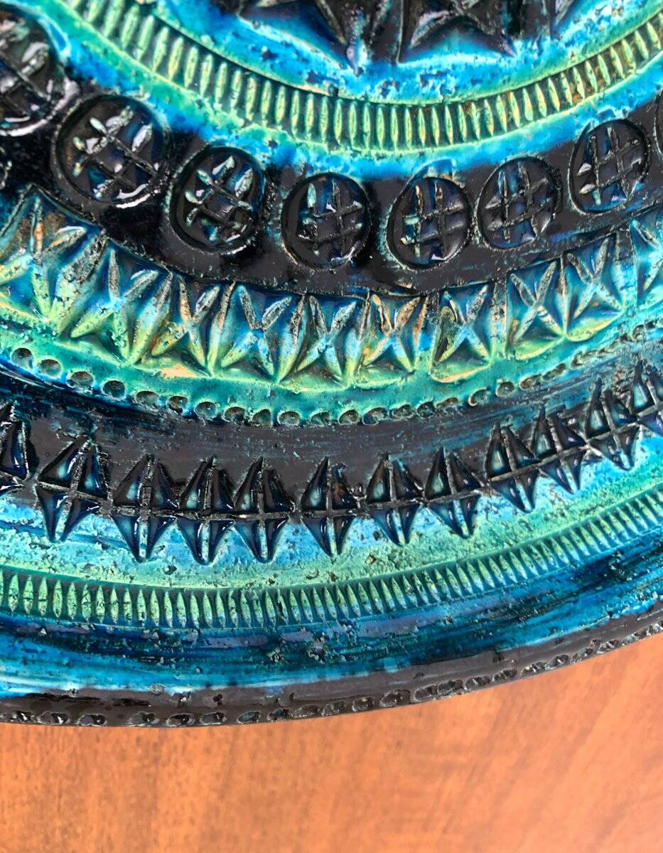 Large bowl in Rimini Blu pottery, mid-century by Aldo Londi for Bitossi.