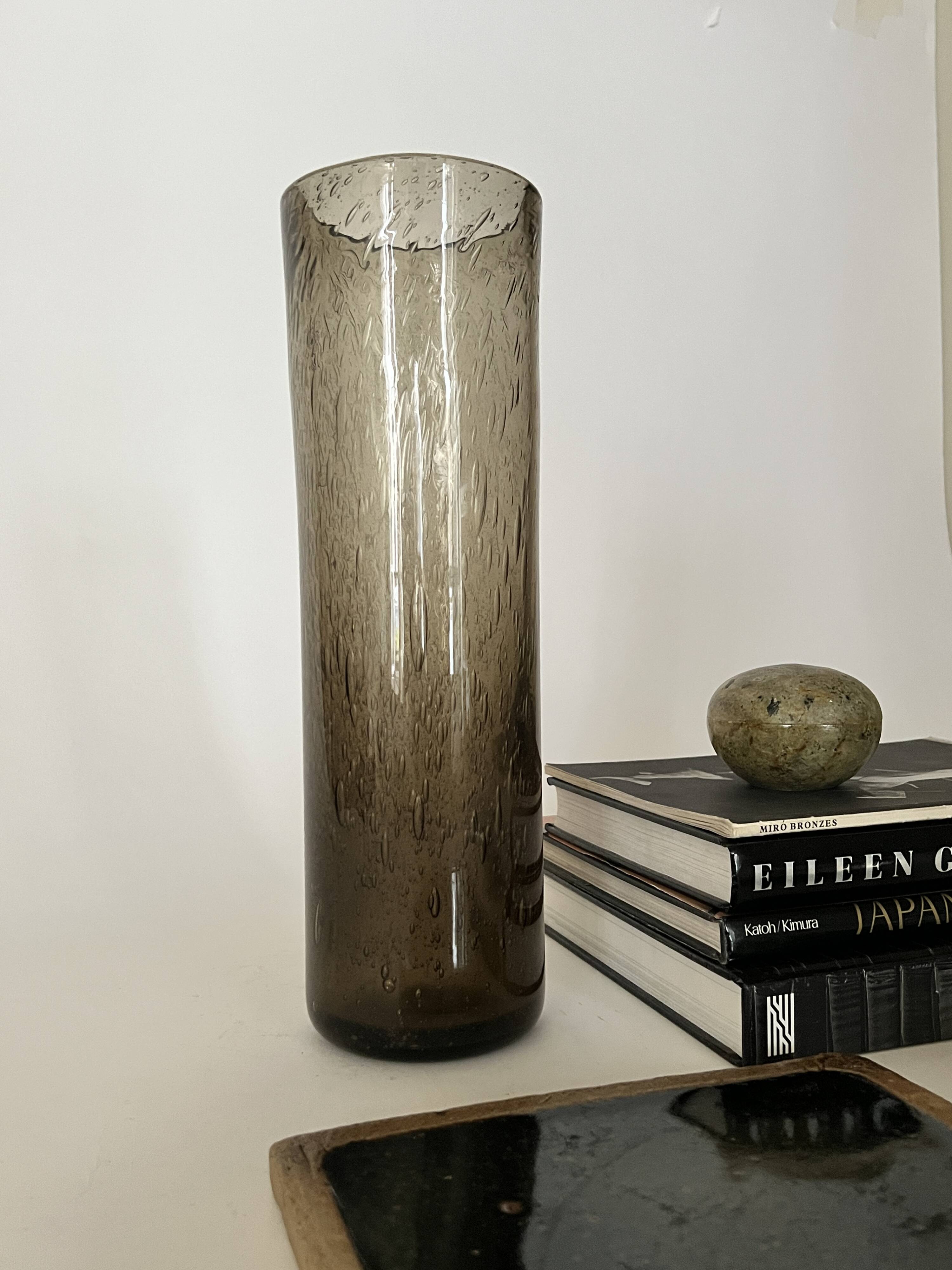 Large smoked and blown glass vase, Verrerie de Bendor 1950
