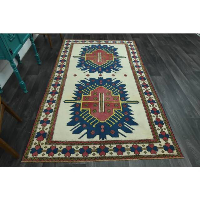 1970s Vintage Turkish Oushak Handmade Wool Cotton Beige Area Rug 160x265