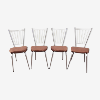 4 chaises vintage chrome et skai marron clair