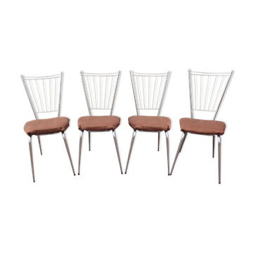 4 chaises vintage chrome et skai marron clair