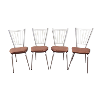 4 chaises vintage chrome et skai marron clair