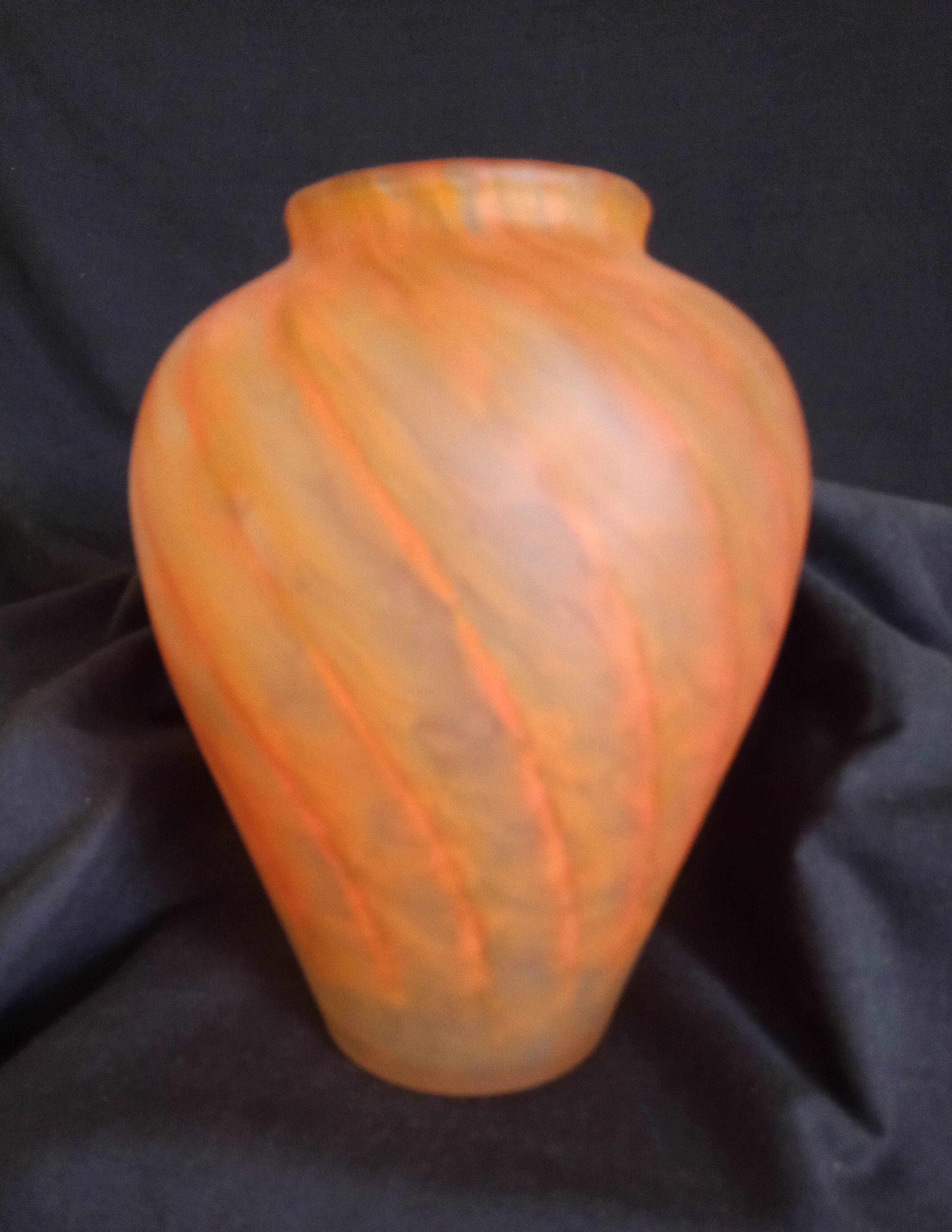 Glass paste vase, orange colour, height - 18 cm.