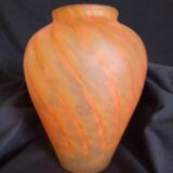 Glass paste vase, orange colour, height - 18 cm.