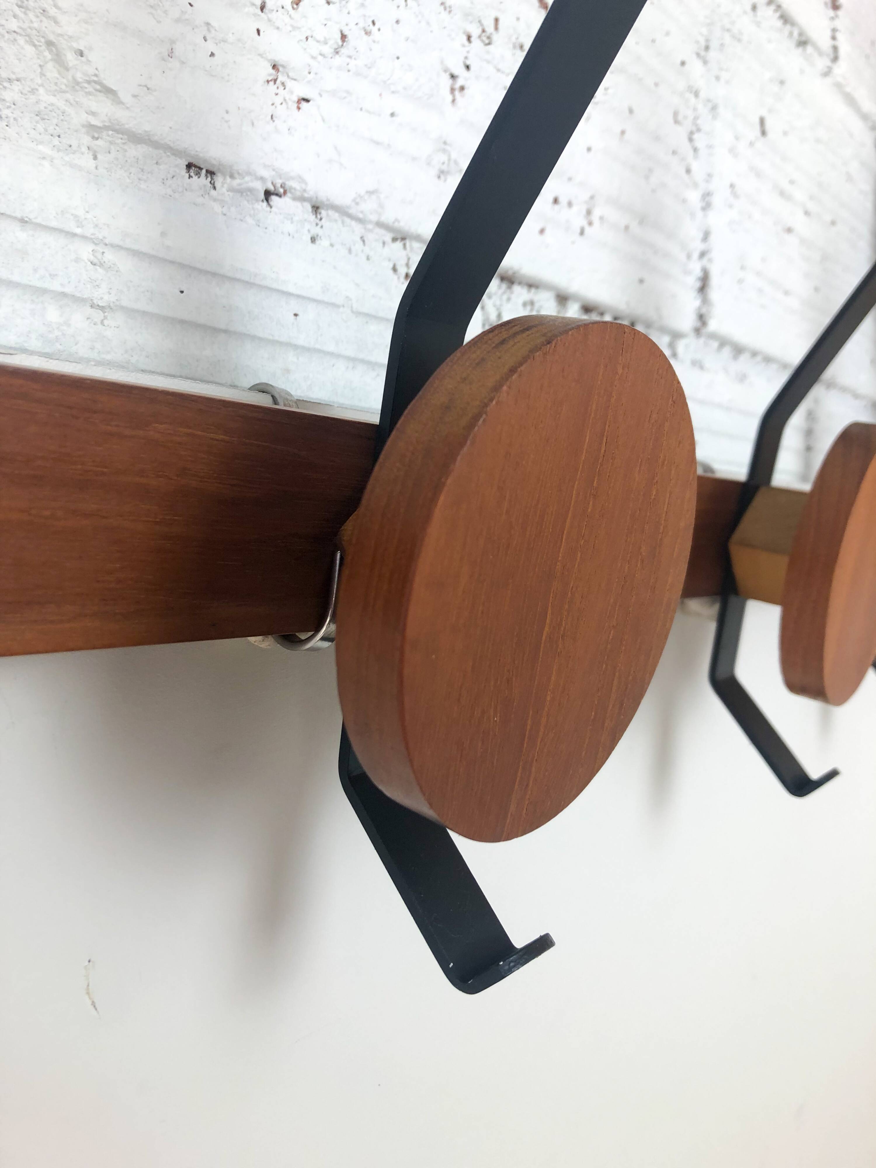 Teak and metal hooks