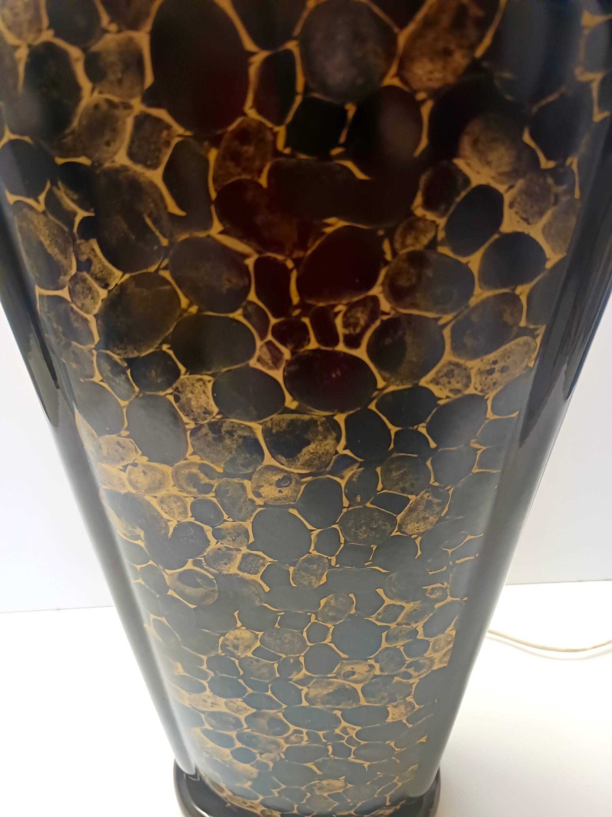 Lampes de table en céramique émaillée noir et or postmodernes, Italie années 1980