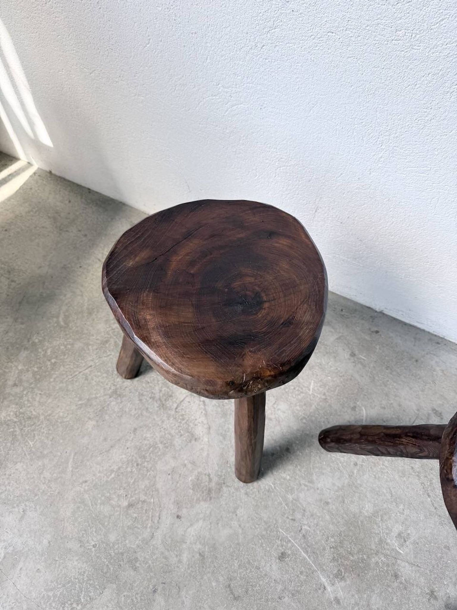 Pair of tripod stools in oak