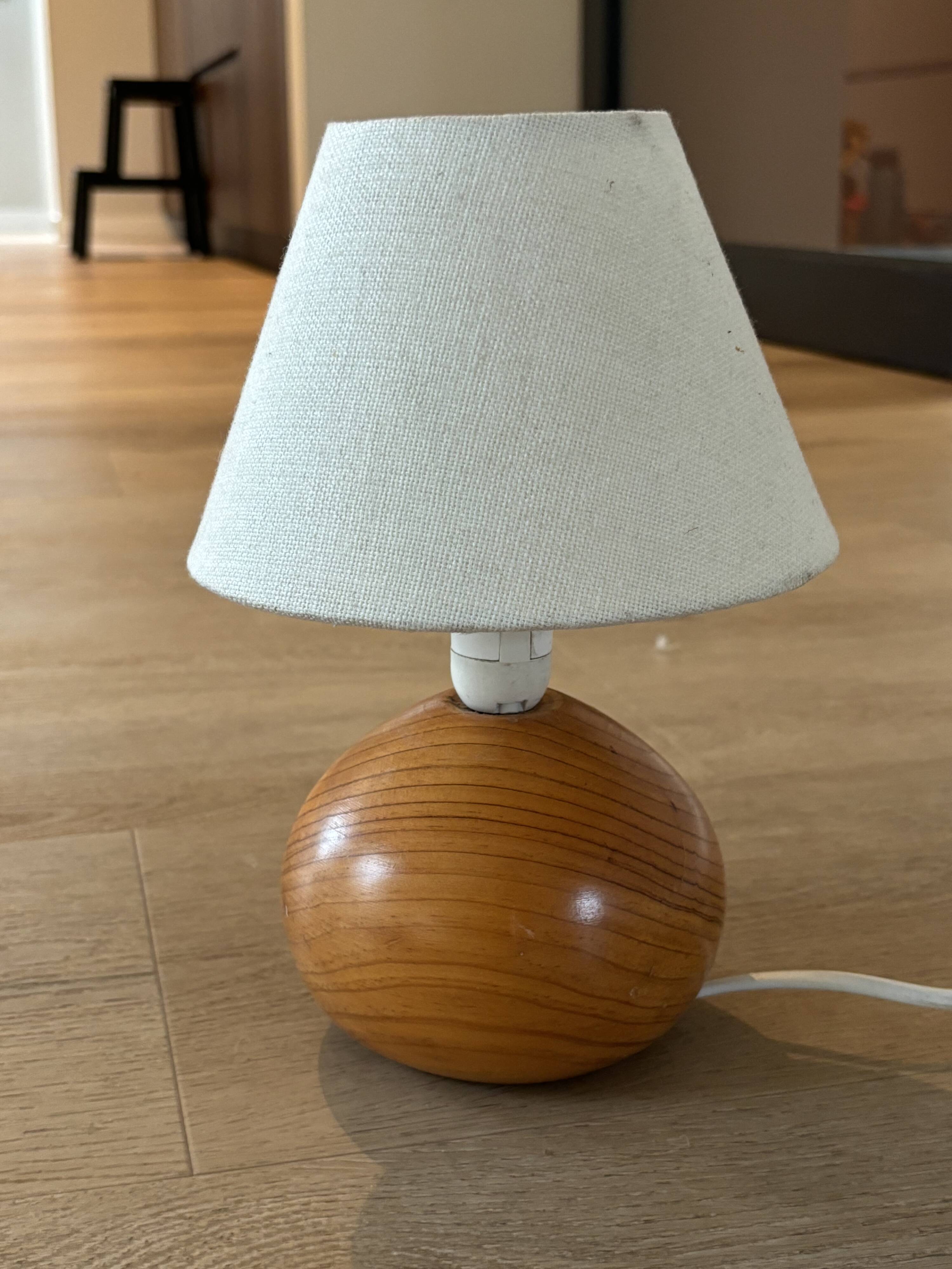 vintage wooden ball lamp small model with fabric shade 80's design