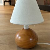 vintage wooden ball lamp small model with fabric shade 80's design