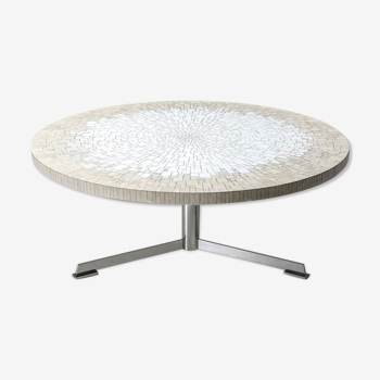 Table basse mosaic blanche et chrome d'Heinz Lilienthal