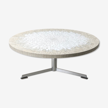 White and chrome mosaic coffee table by heinz lilienthal