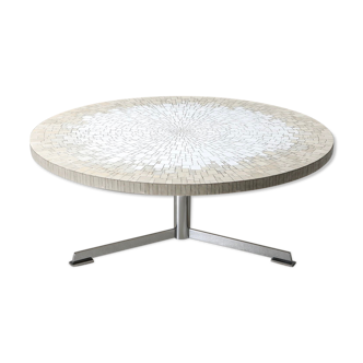 Table basse mosaic blanche et chrome d'Heinz Lilienthal