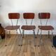 Trio of chairs in light brown formica and cream contour 70s