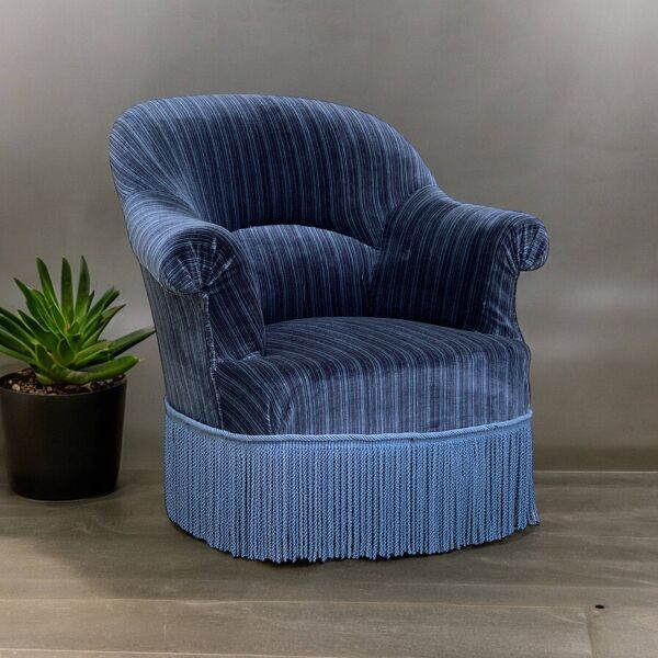 Fauteuil crapaud velours bleu jean