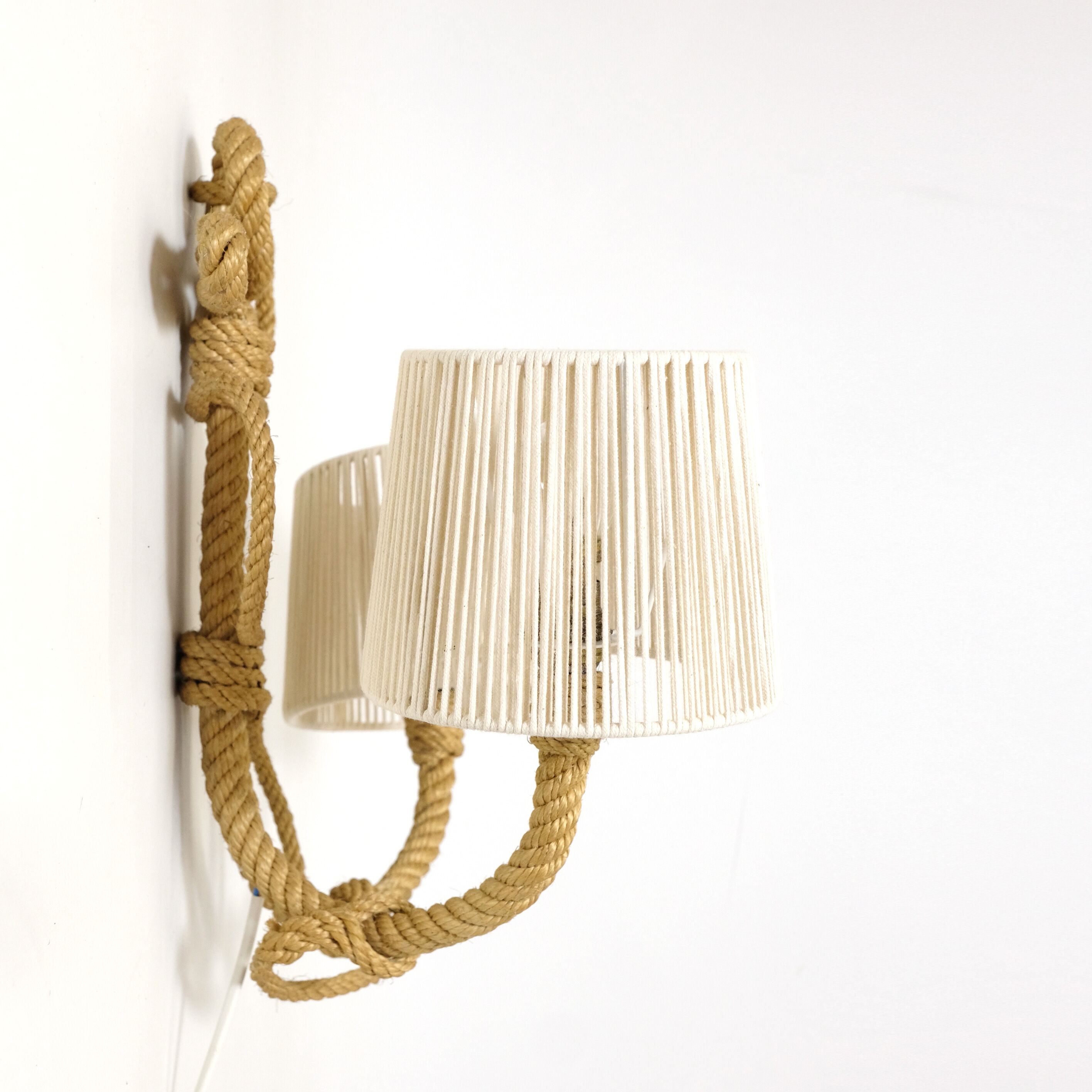 Wall lamp with two braided rope lights, 1950-1960.
