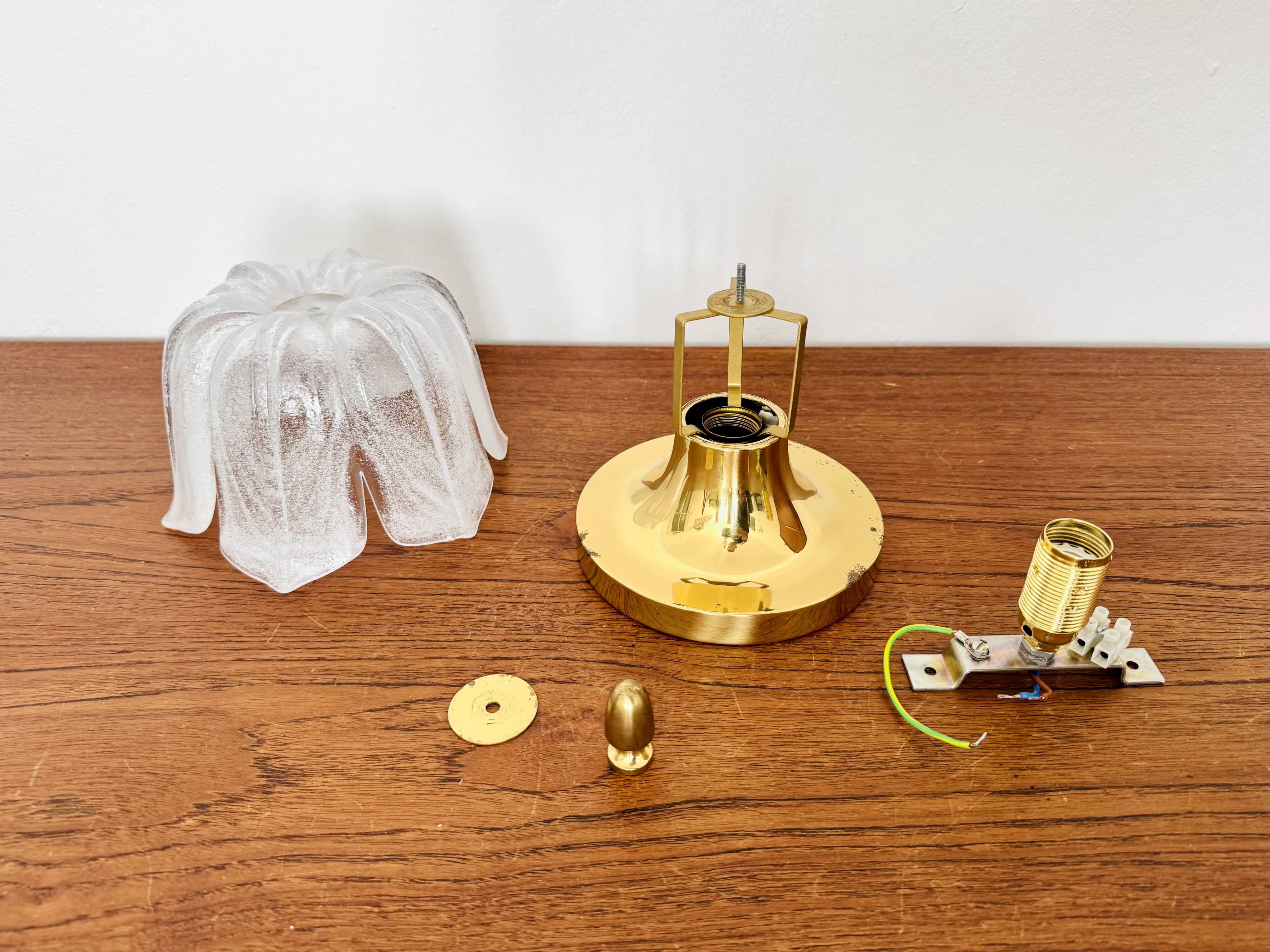 Brass and Glass Flush Light by Glashütte Limburg