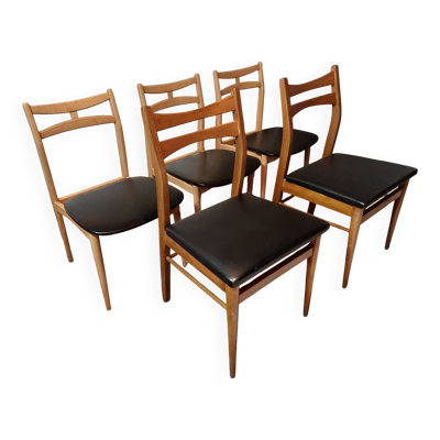 5 chaises style scandinave, bois et simili noir