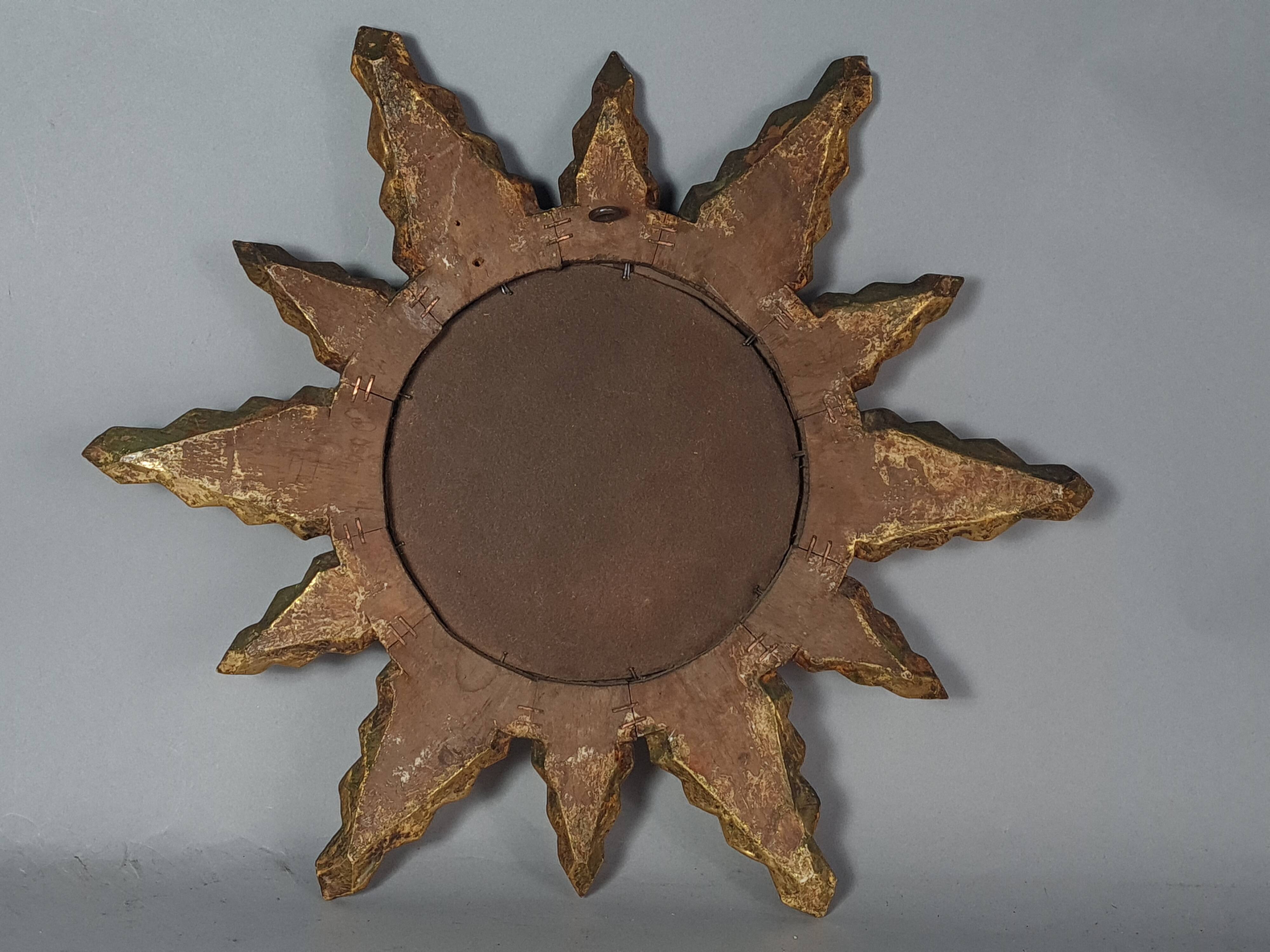 Vintage 50s gilded wood sun mirror, good condition, 40 cm C167