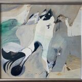 Mid-Century Modern "Flux" Swedish Vintage Abstract Oil Painting, Framed